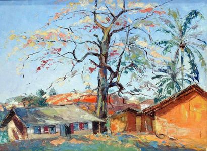 null Jean Marcel BUCHAILLE (1903-1986) Village, un arbre au printemps, Cameroun....