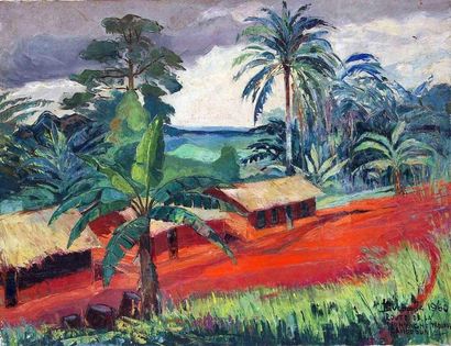 null Jean Marcel BUCHAILLE (1903-1986) Route de montagne, Yaoundé, Cameroun. Huile...