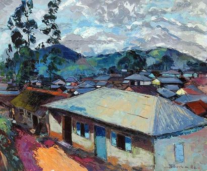 null Jean Marcel BUCHAILLE (1903-1986) Le grand toit blanc, Cameroun. Huile sur toile...