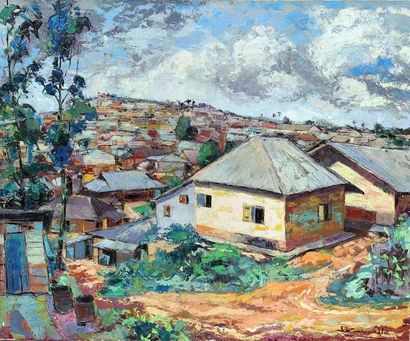 null Jean Marcel BUCHAILLE (1903-1986) La grande case blanche, Cameroun. Huile sur...