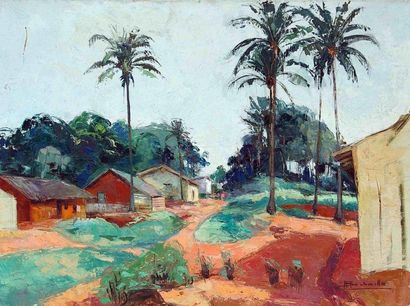 null Jean Marcel BUCHAILLE (1903-1986) Route en brousse, Cameroun. Huile sur toile...