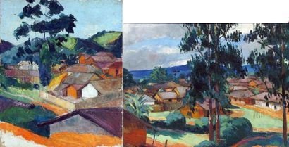 null Jean Marcel BUCHAILLE (1903-1986) Deux villages, Cameroun. Deux huiles sur toile...