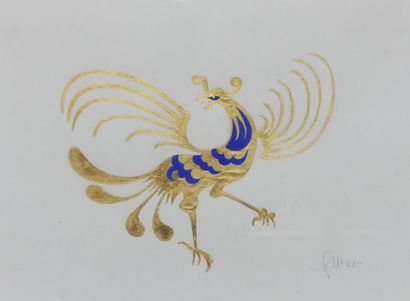 null Pièce encadrée figurant un oiseau de feu monogrammé et daté 82. 36 x 53 cm.