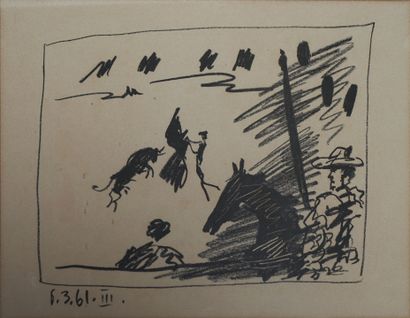 null D'après Pablo PICASSO (1881-1973) Scène de tauromachie. Lithographie en noir...