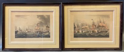 null Paire de gravures anglaises en couleurs Batailles navales. Encadrées 36 x 47,5...