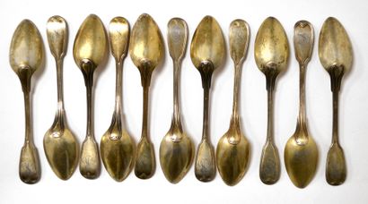null Suite of eleven small spoons in vermeil, model net. Figured. Hallmarked with...