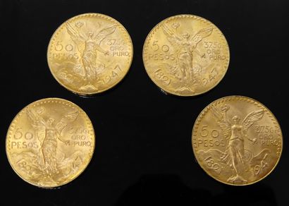 FOUR PIECES of 50 PESOS gold