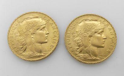 TWO PIECES of 20 francs gold 1908