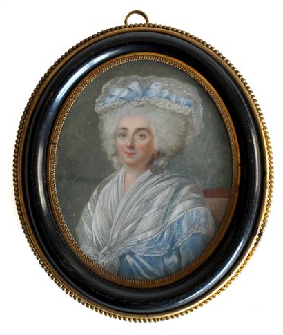  Ecole française XIXe dans le goût de l'époque Louis XVI. Femme au fichu. Miniature...