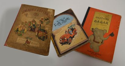 null Lot comprenant l'histoire de Babar, Tintin l'or noir et un album d'images d'Epinal....