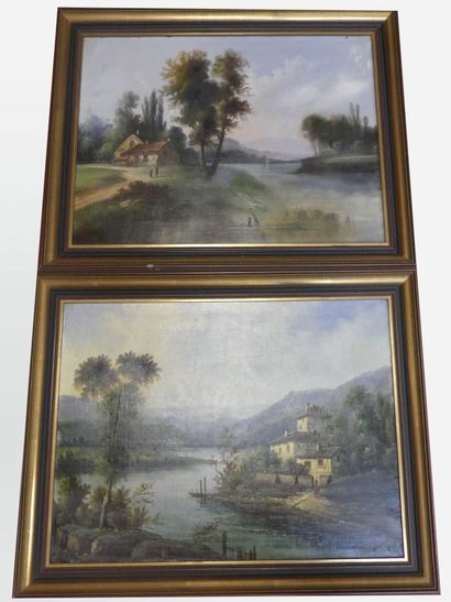 null Ecole du XIXe. Deux paysages. nombreux accidents et restaurations. 49 x 65 ...