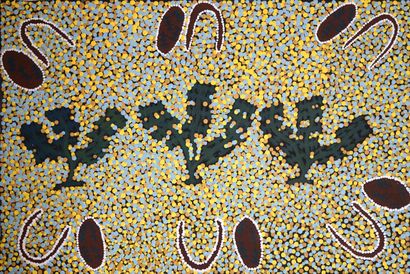 null Dolly Joy BENNY (1970). Composition aborigène. Acrylique sur toile signée au...