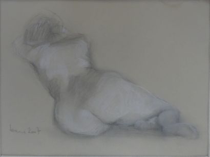 null Marie BREUCQ (born in 1950). Nude of back. Drawing with white chalk highlights....
