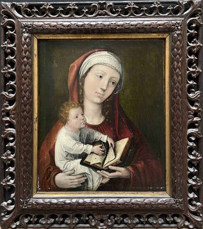  Ecole ANVERSOISE vers 1550 suiveur de Jan GOSSAERT La Vierge à l'enfant. Panneau...