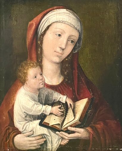  Ecole ANVERSOISE vers 1550 suiveur de Jan GOSSAERT La Vierge à l'enfant. Panneau...