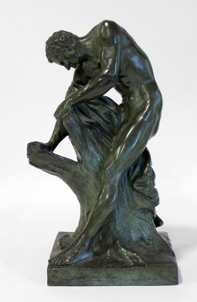 null Edme DUMONT (1722-1775) (d’après) Milon de Crotone. Bronze à patine verte nuancée...