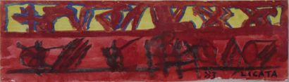  Riccardo LICATA (1929-2014) Composition rouge et jaune. Aquarelle signée et datée...