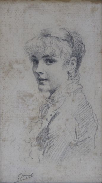 null G. JACQUES XIXe Portrait de jeune femme vers 1900. Mine de plomb signée en bas...