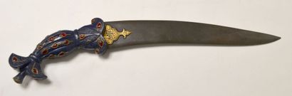 null CURVED KNIFE ending in a floral stem, the pommel in lapis lazuli engraved with...