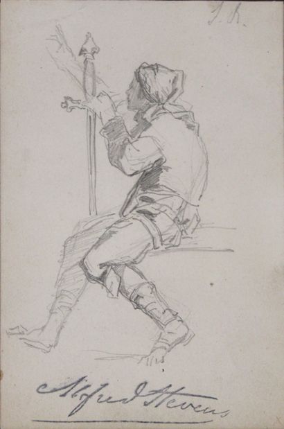  Alfred Emile Léopold STEVENS (1823-1906) Etude d'homme à l’épée de la Renaissance....