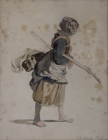 null Alfred Emile Léopold STEVENS (1823-1906) Study of a fisherwoman. Watercolor...