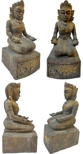 null Kneeling female divinity on a rectangular wooden base - Thailand : Lan Na region...
