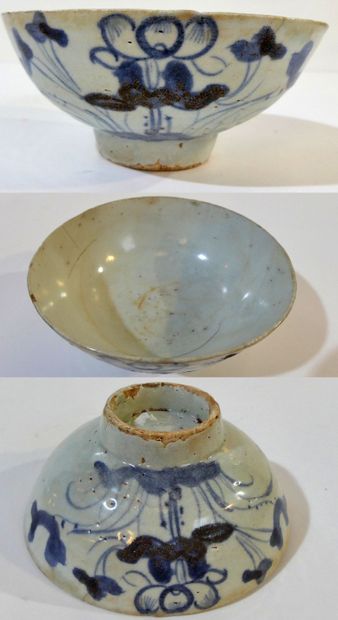 White porcelain bowl with blue floral decoration...