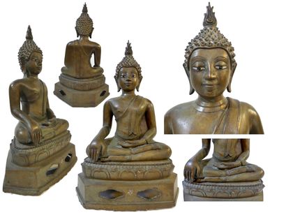  Bouddha en bronze assis dans la position de la prise de la terre à témoin (Bhûmisparsa...