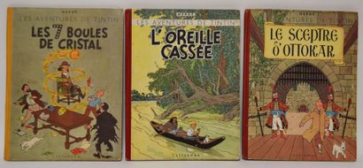  HERGE. Les aventures de Tintin. Lot de trois volumes : Les 7 boules de cristal,...
