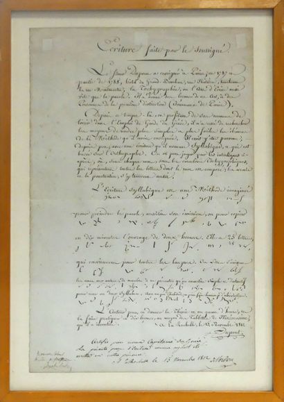 null PAGE écrite à la plume par Dupont relative à son invention de la méthode d'écriture...