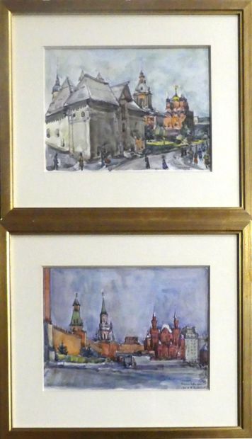 null Jean LEYSSENNE (1921-2009). Moscou et la Place rouge. Aquarelles signées et...
