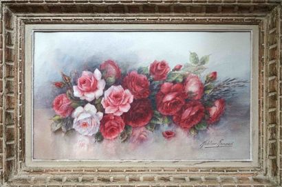 null Madeleine RENAUD (1900-1994). Jeté de roses. Aquarelle signée en bas à droite....