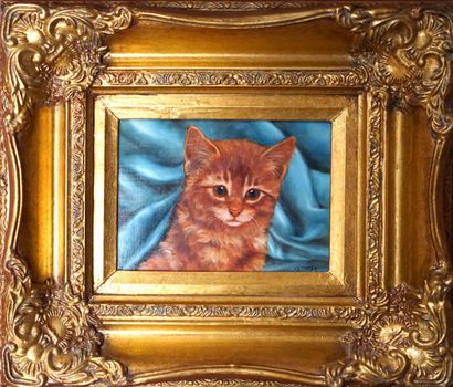 KEMINGER (XXe). Portrait de chat. Huile sur...