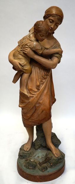 null Joseph LE GULUCHE (1849-1915) d'après. Femme et son enfant à l'écrevisse. Sujet...