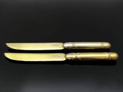 null E. LENOIR rue Royale in Paris. Pair of butter knives in vermeil; the handle...