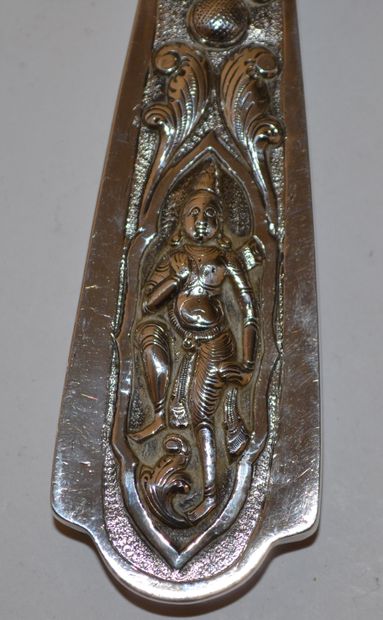 null Silver toiletry set, with embossed decoration of Indian deities including a...