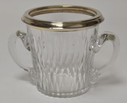 null Crystal and vermeil ice bucket with two openwork handles, the cut crystal, the...