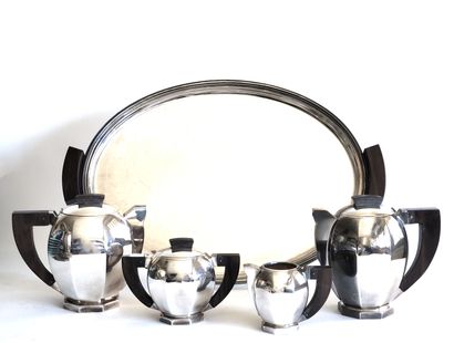 null THE-CAFE service in silver plated metal with sides including teapot, coffee...