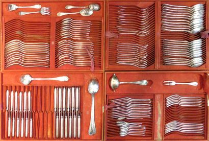 null CHRISTOFLE Eleven table cutlery, one table fork, six dessert cutlery, twelve...
