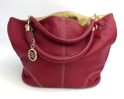null LANCEL Handbag with two handles in red grained leather, white stitching, gold...