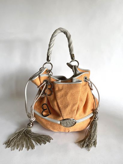 null LANCEL Brigitte Bardot bag in apricot canvas and ivory leather, apricot embroidered...