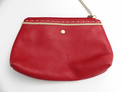 null LANCEL Handbag with two handles in red grained leather, white stitching, gold...