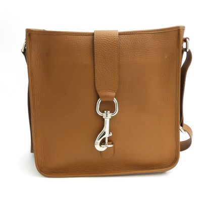 null 
RENOUARD Shoulder bag in cognac grained leather, Cob model, flap with chrome...