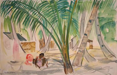 null Elisabeth FAURE (1906-1964). Palmiers. Aquarelle signée et située à Madagascar....