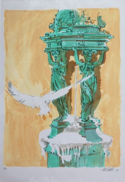 null HUSERWET ? Fontaine Wallace, numérotée 2/150 et datée 87, 72 x 52 cm, La fontaine...