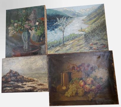 null Quatre huiles sur toiles et panneau signées Gardel, Coufleau et Simon. 66 x...