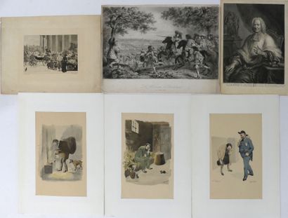 null Lot de six estampes : Trois lithographies en couleurs par LEBOURGEOIS illustrant...