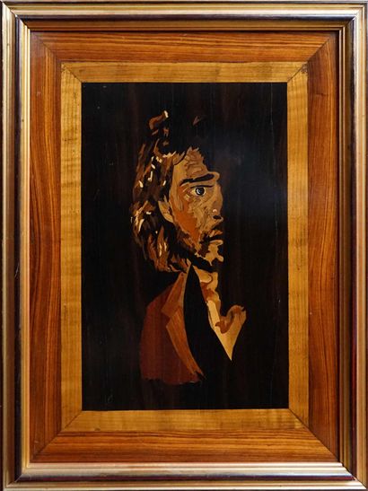 null Portrait d'homme en marqueterie sur panneau de bois. 60 x 40 cm.