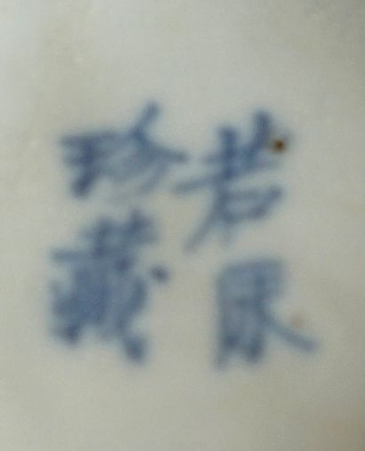 null VIETNAM. BOWL in blue and white porcelain, the bottom and the side decorated...