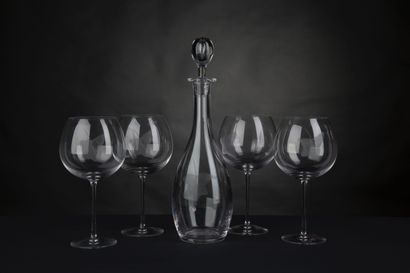 null Serge MANSAU for Saint-Louis, Bacchus Alsace collection. Decanter and four crystal...